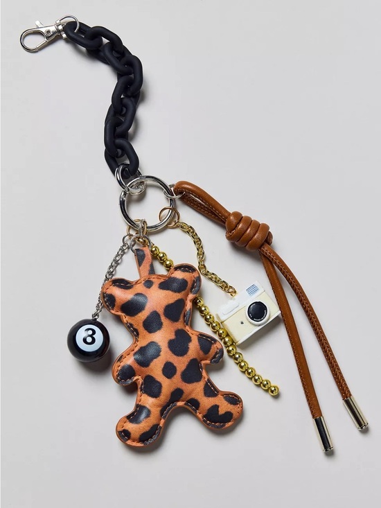 Urban Outfitters Handbags - Leopard Print Bear Keychain Charm with Mini Camera & 8-Ball